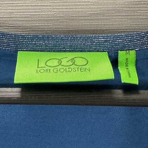 LOGO Lori Goldstein Womens Medium Tunic Top Blue Silver Metallic Sparkle - Picture 3 of 6